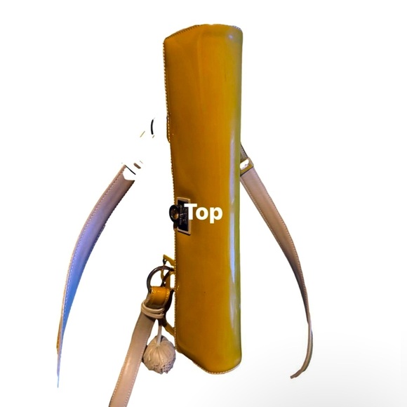 Salvatore Ferragamo Yellow Patent Leather Shoulder Bag Tassel Accent - Picture 5 of 10